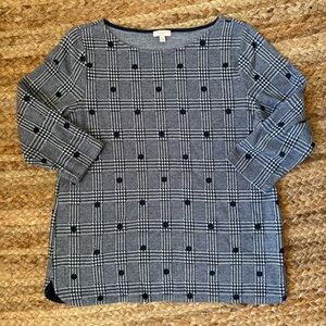 Talbots Medium Petite Blue Plaid Polka Dot Cotton Blend 3/4 Sleeve Top